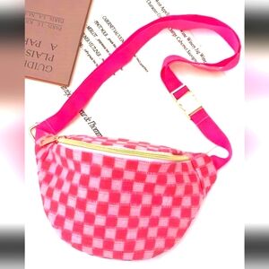 Pink Checkered Crossbody Sling Bag